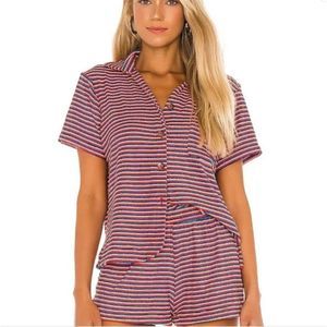 Frankies Bikinis Coco Terry Top Striped Button Soft Size Small